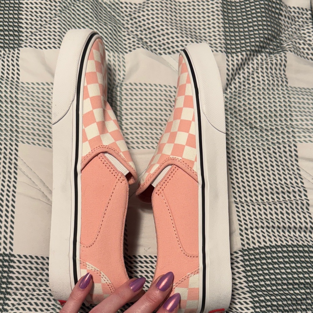 Vans Women’s Pink Checkered Slip-On Shoes